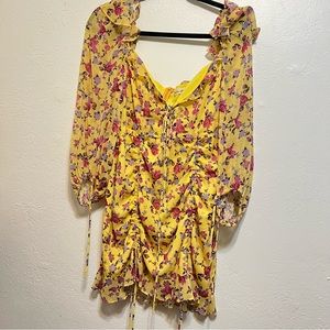 For love and lemons Beaumont yellow floral mini dress long sleeve